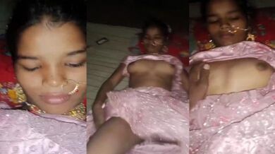 নববিবাহিত তরুণী তার স্বামীর সাথে মজা করছে